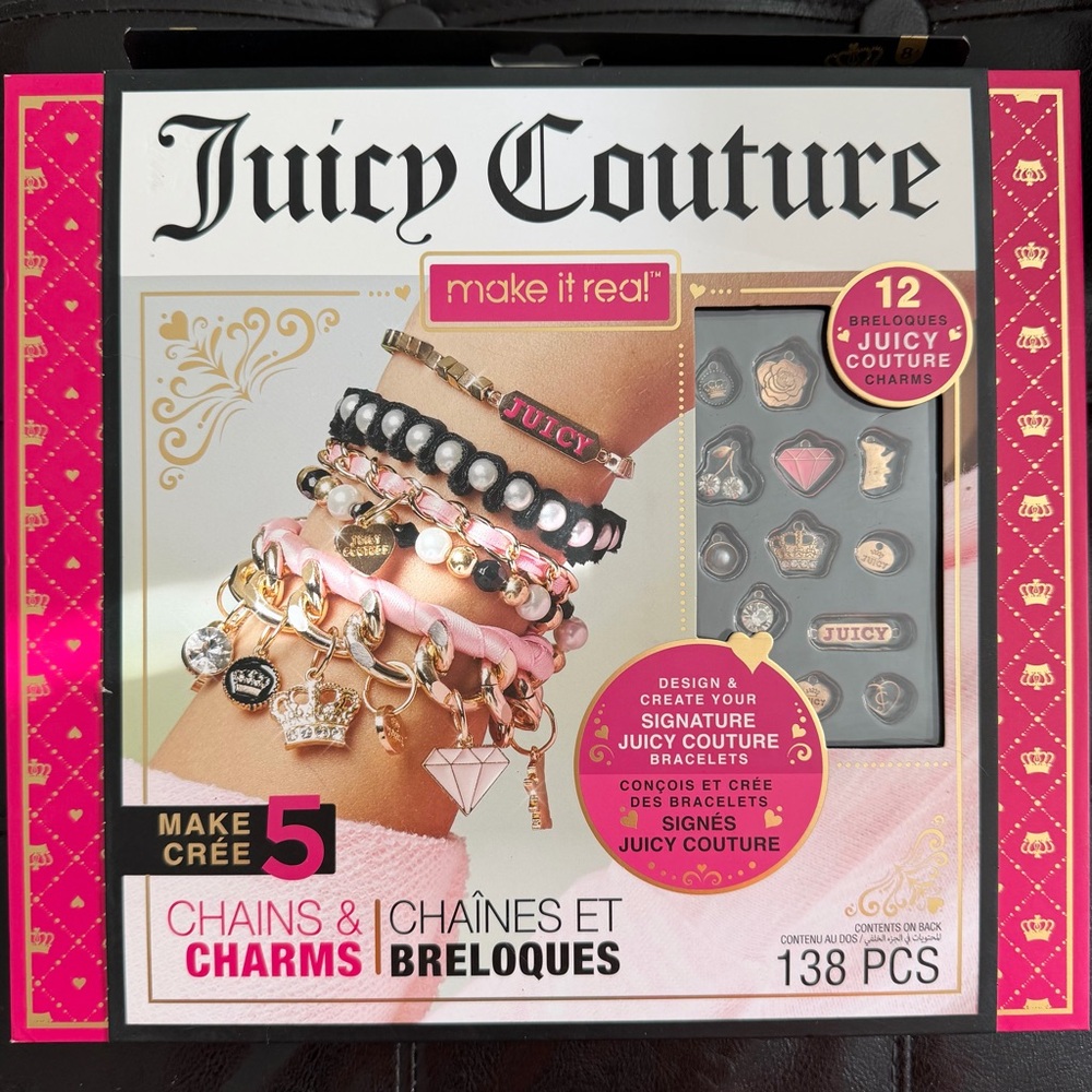 Juicy Couture Girl’s Charm Bracelet Set - Pink and Gold